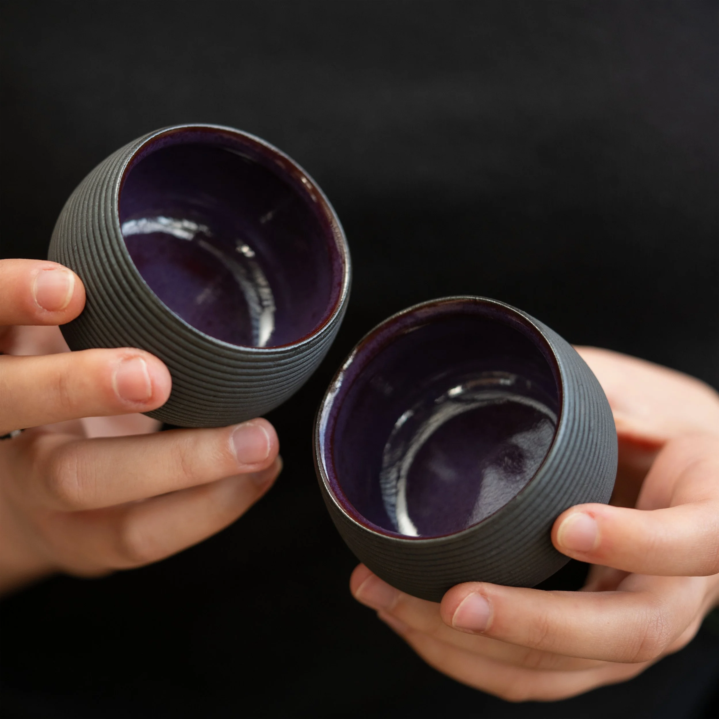 Set of Two Textured Espresso Coffee Cups in Purple Iris