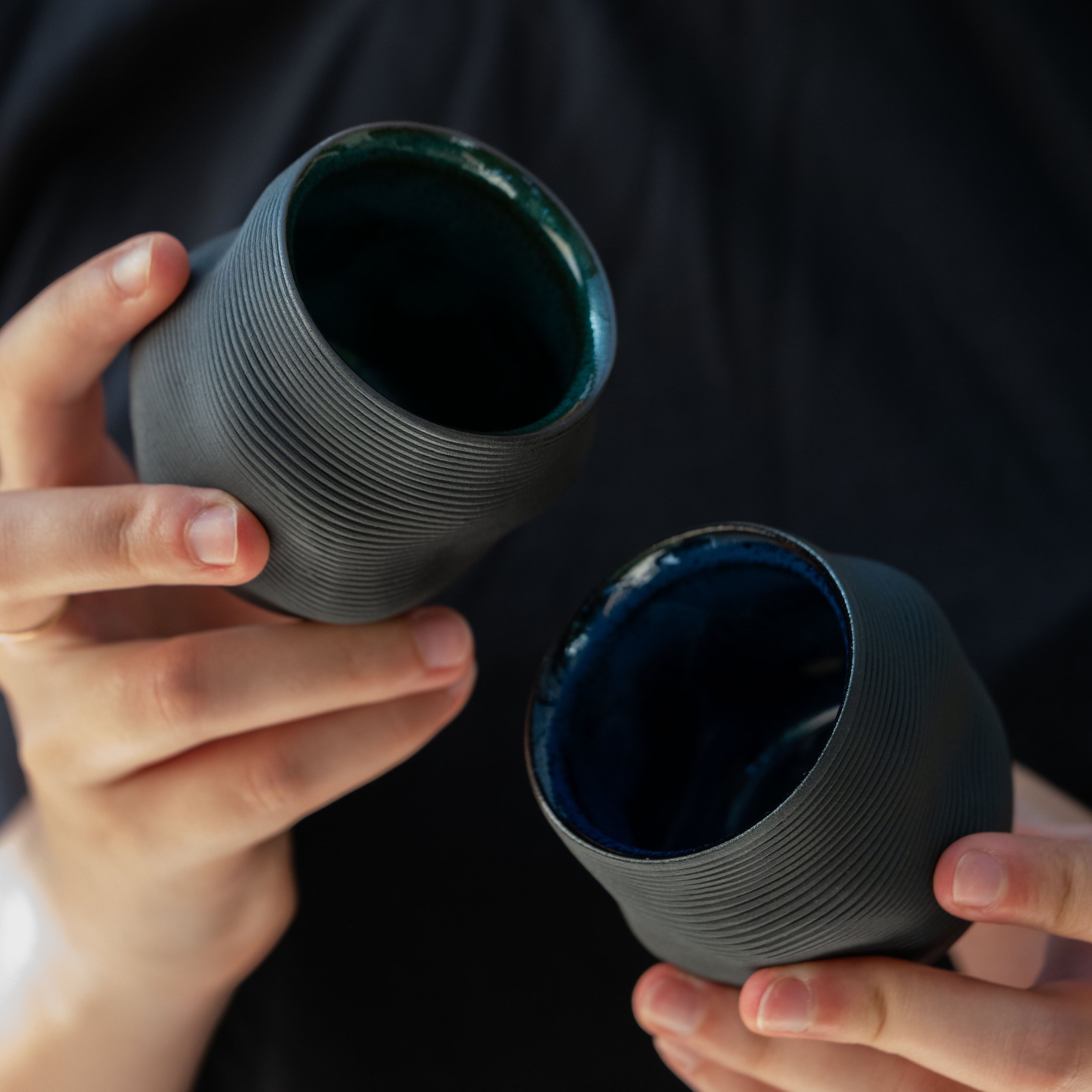 Set of Two Organic Cortado Cups in Blue and Green