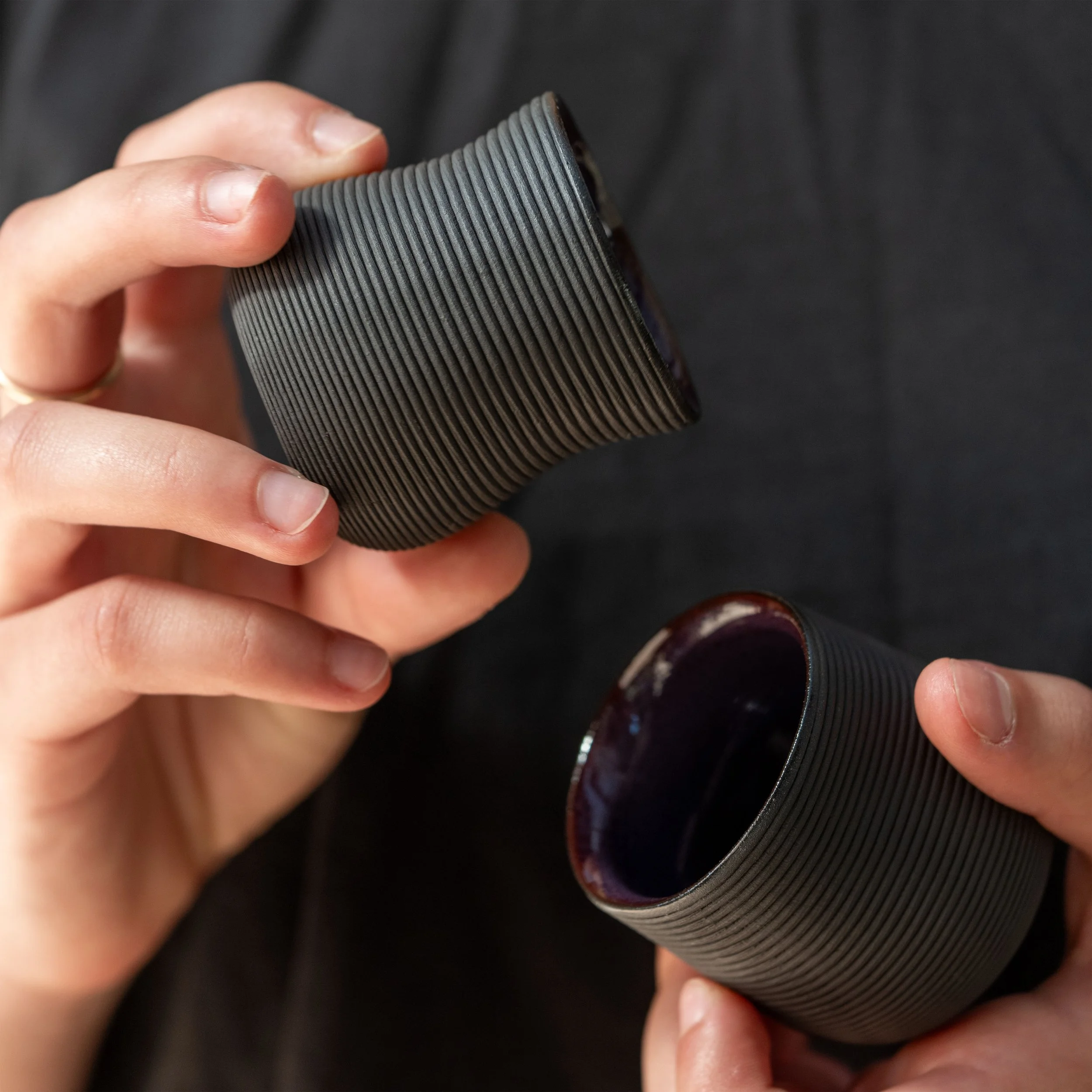 Set Of Two Contour Mini Cups in Purple Iris