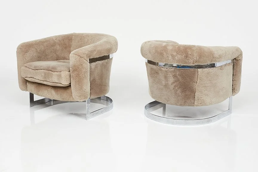Milo Baughman, Barrel Back Lounge Chairs (2)