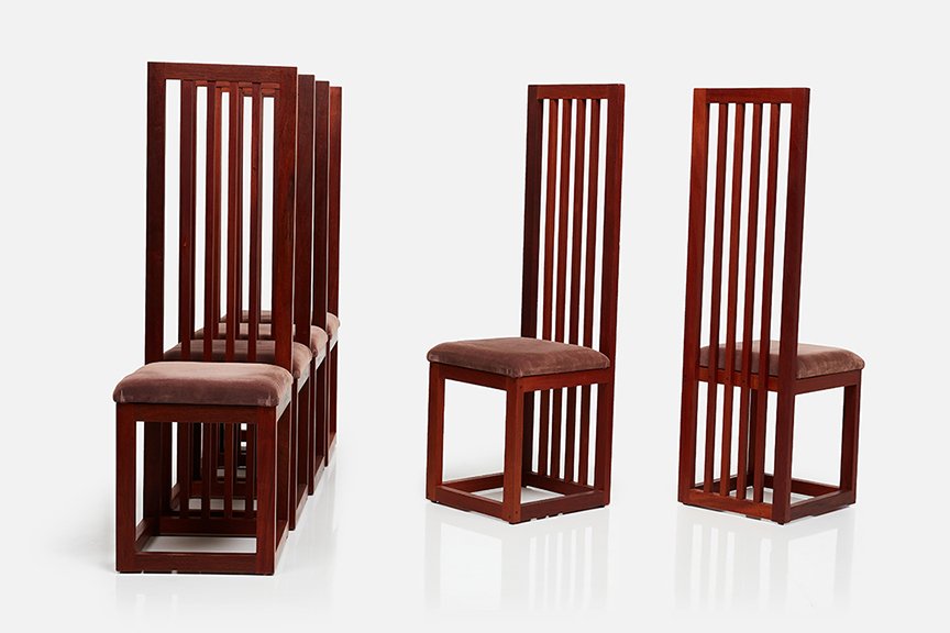 Arts & Crafts Style, High-Back Dining Chairs (6)