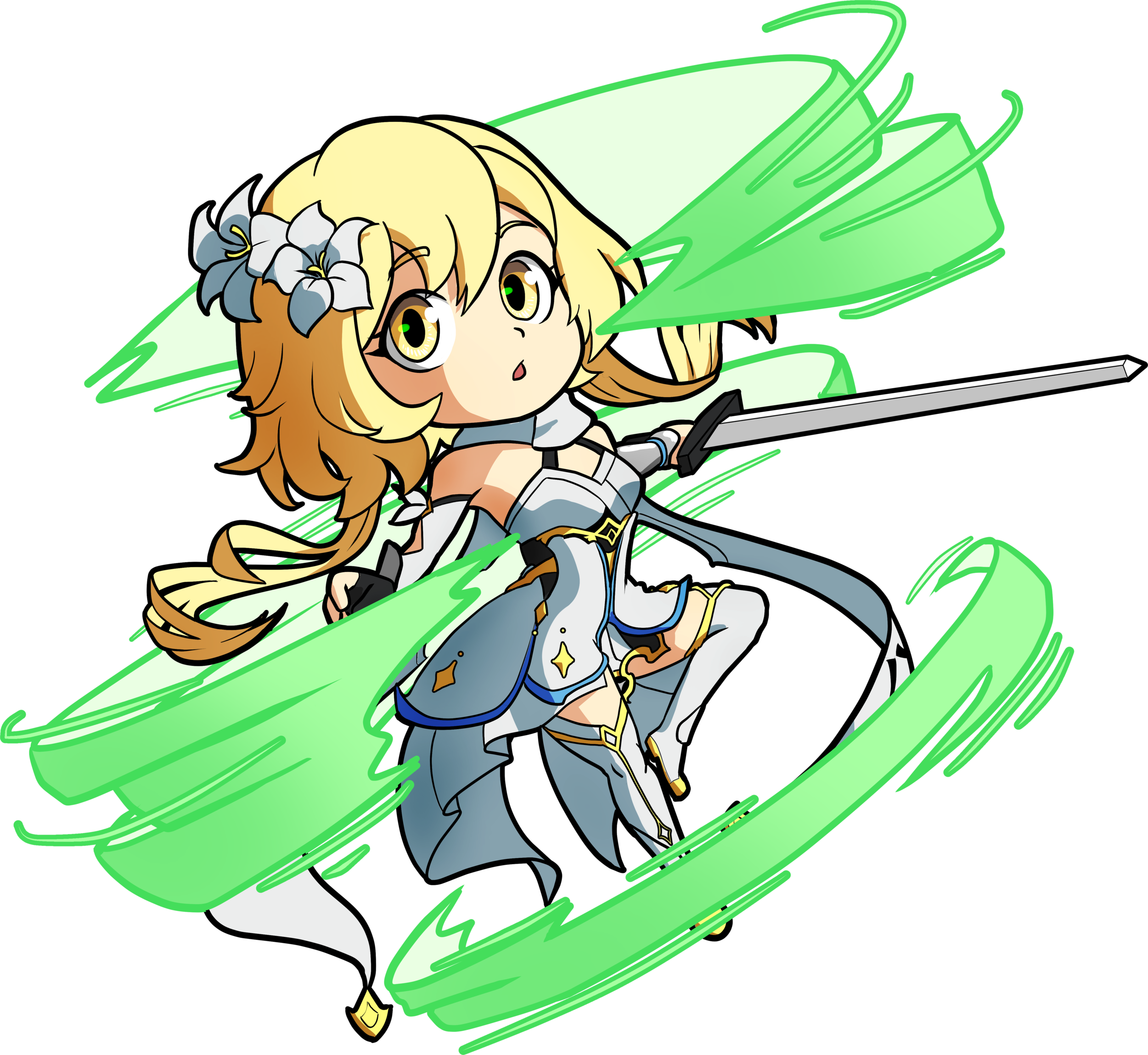Female Traveler Sticker Action Sword Chibi Cute Cool wind.png
