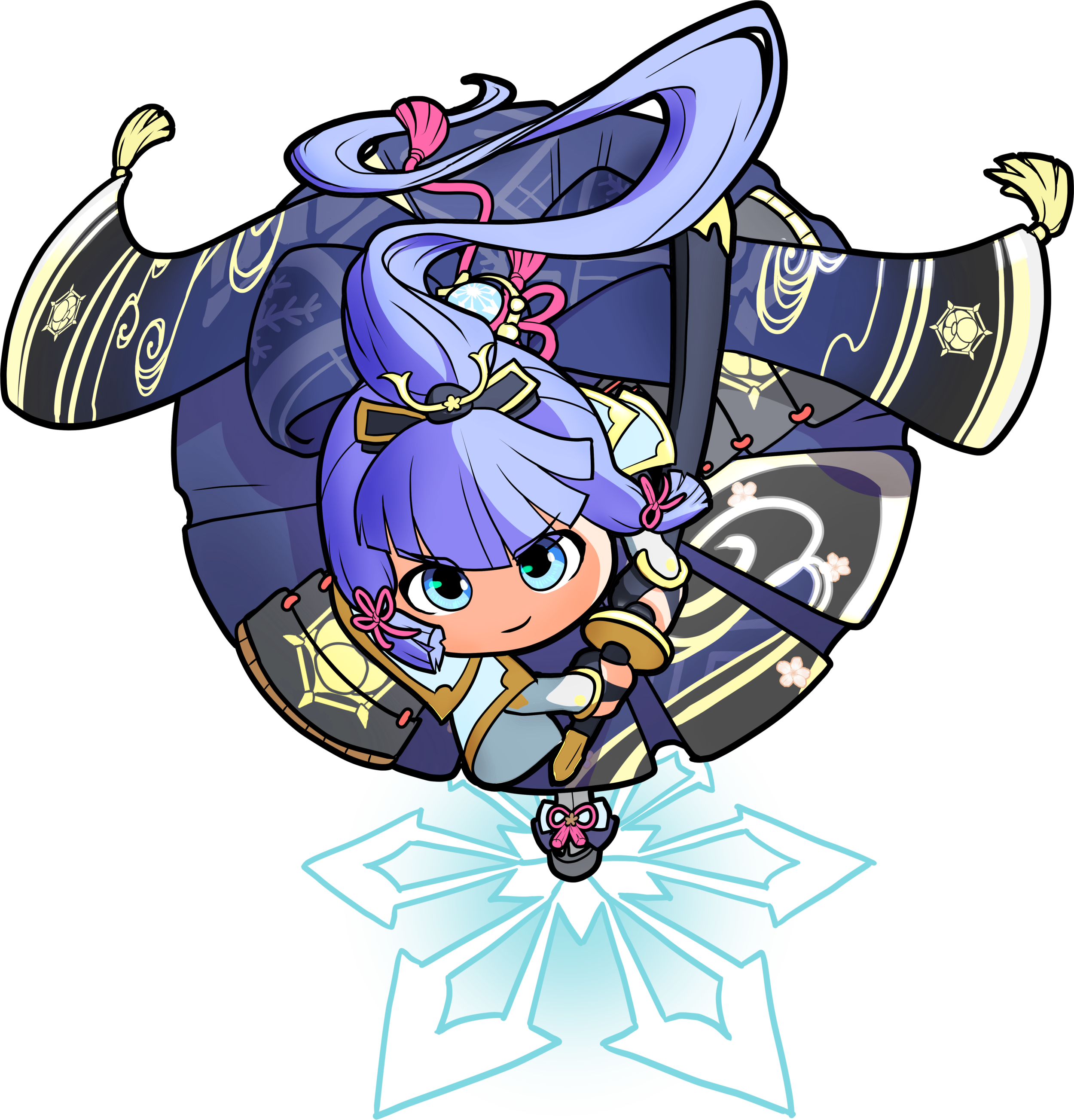 Ayaka Sticker Action Sword Chibi Cute Cool Ice.png