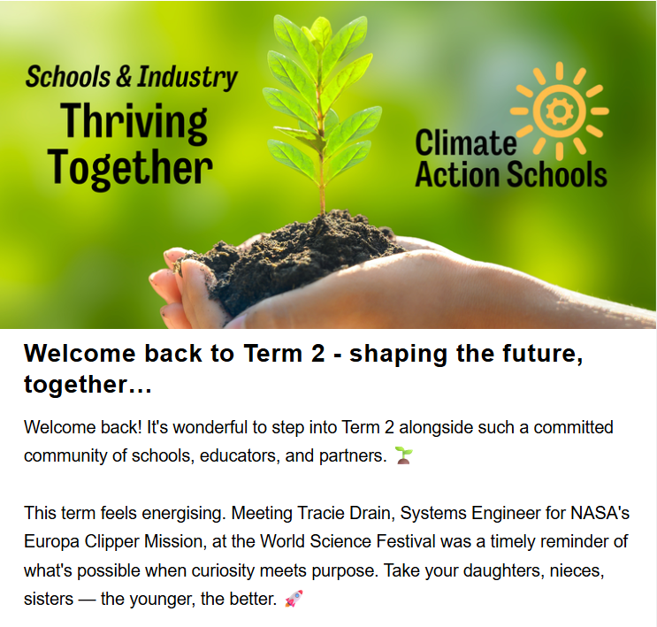 April 2026 Term 2 Newsletter: Australia’s first schools and industry Sustainability Learning Ecosystem