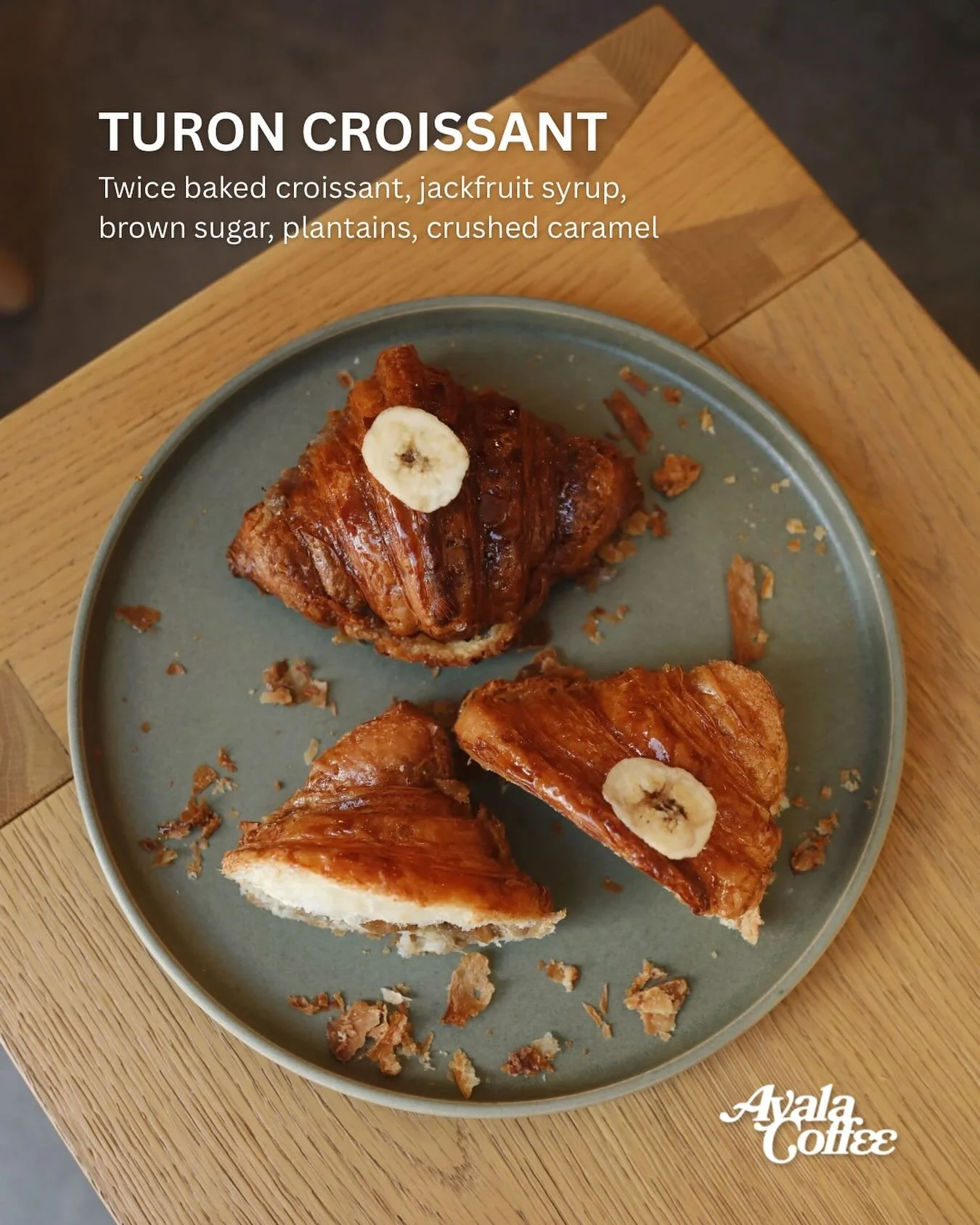 THIS SATURDAY 🤩

Our newest addition to our bakery display is here: our Turon croissant! 🥐 Twice baked and layered with jackfruit syrup, brown sugar, caramelized plantains, and crushed caramel; a reimagined take on a classic Filipino merienda favor