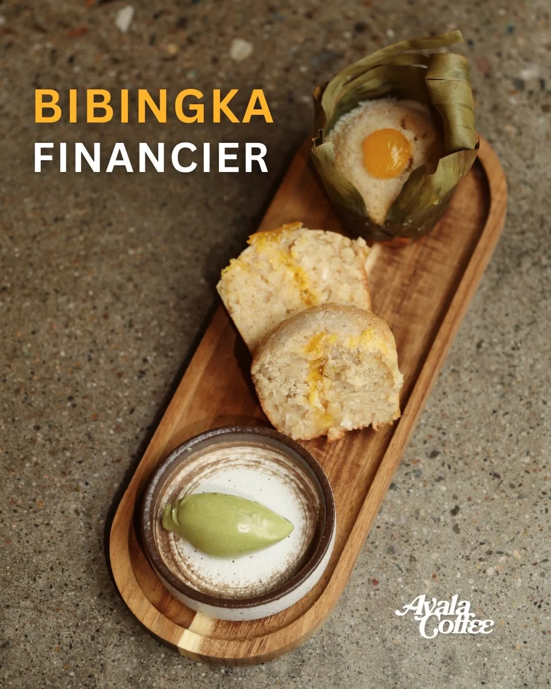 Another pastry for our summer menu drops tomorrow! Introducing our Bibingka Financier 💚

Rice flour financier inspired by the traditional bibingka cake. Made with coconut and cheese, baked in banana leaves, and topped with a salted egg yolk core. Se
