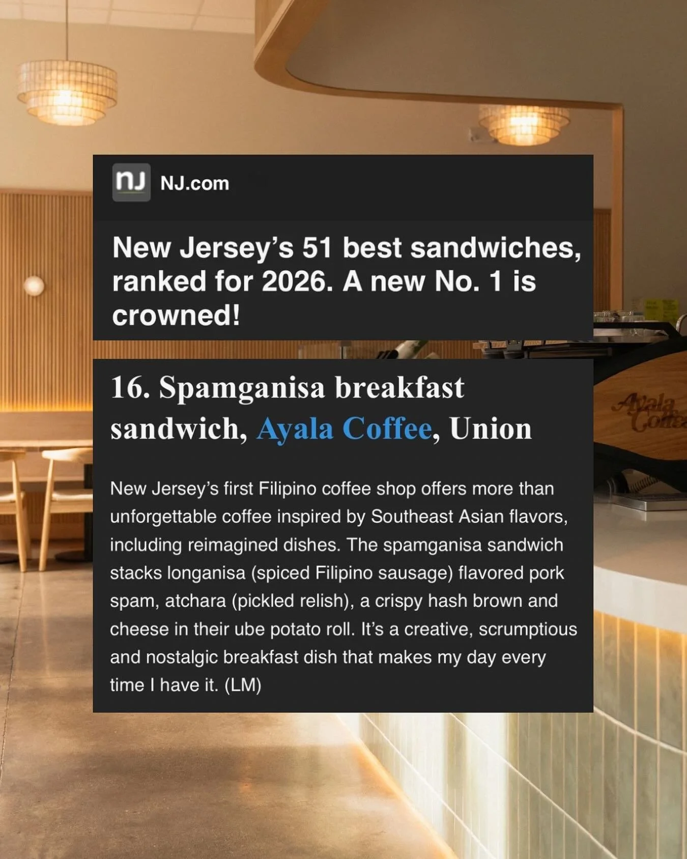 Our beloved Spamganisa Breakfast Sanwich just ranked 16th out of 51 best sandwiches in Jersey, and we couldn&rsquo;t be more proud 🥹🥪

Huge thank you to @laurengisellemusni and @njdotcom for recognizing our team&rsquo;s hard work and dedication. An