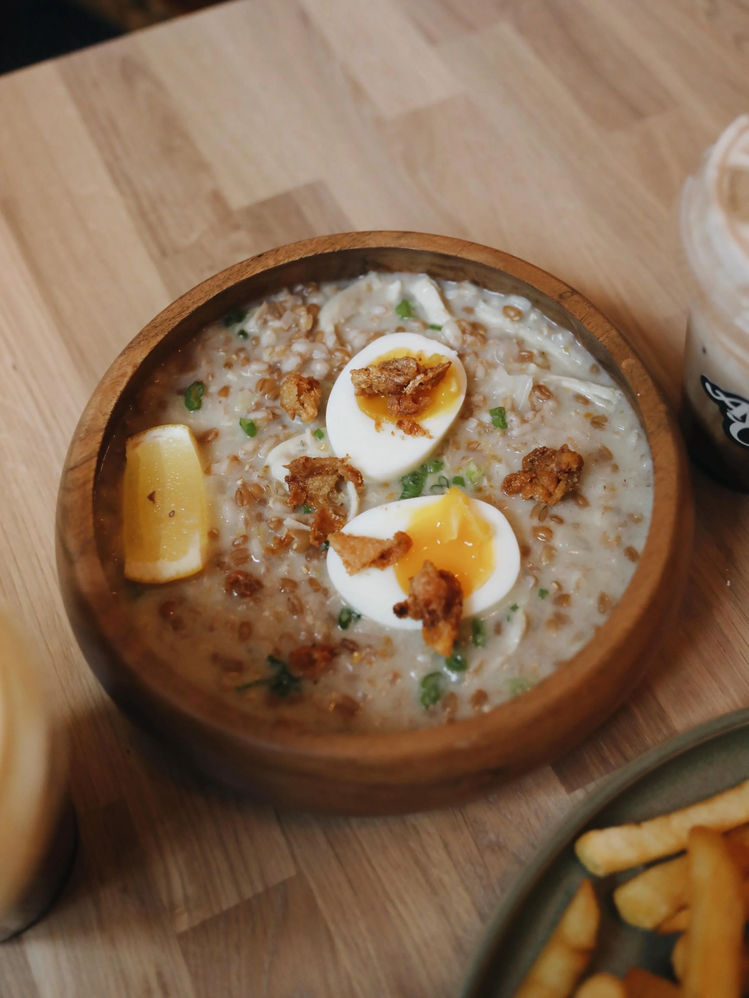 Our Farroz Caldo is back! 🤩

An Ayala autumn/winter staple, our take on traditional arroz caldo swaps rice for hearty farro. We top it with braised chicken thigh, chicharr&oacute;n, patis, a soft egg, and a slice of lemon.

Available daily for brunc