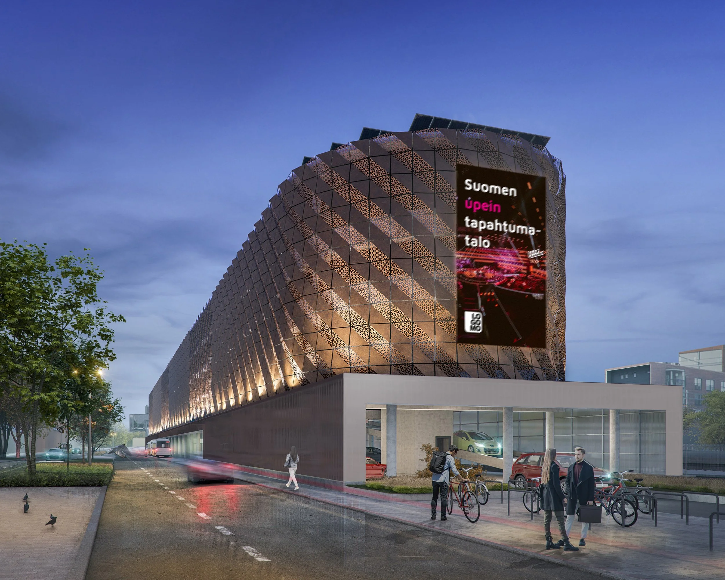 Architect's rendering of LogoHub, a Turku railway station and parking development by Sunborn.