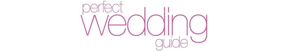 Text that reads 'perfect wedding guide' in pink and purple fonts.