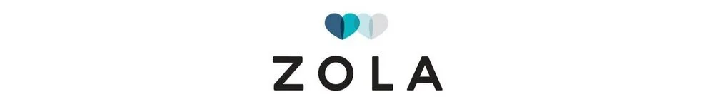 Zola logo with three overlapping hearts in shades of blue and gray.