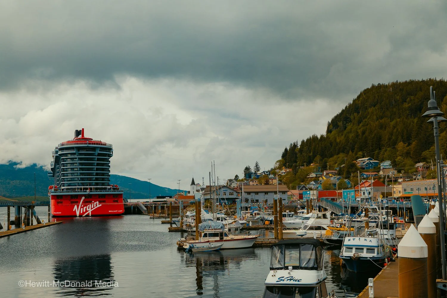 Virgin Voyages docked in Alaska