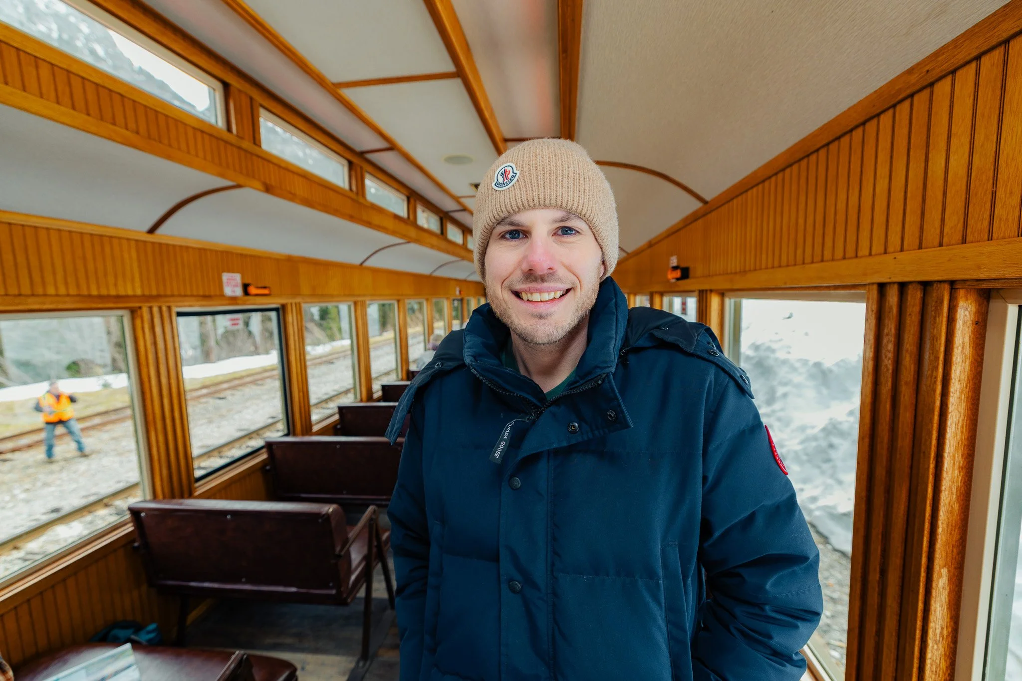 David in a vintage parlor cars