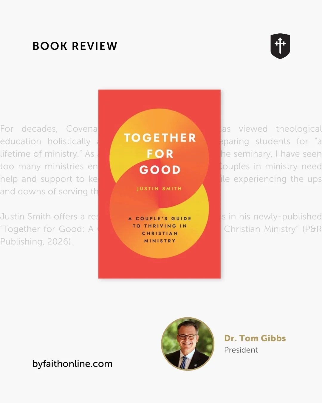 Couples need help and support to keep their marriage healthy while experiencing the ups and downs of serving the Lord in vocational ministry.
ㅤ
Justin Smith offers a resource that might help couples in his newly-published &ldquo;Together for Good&rdq
