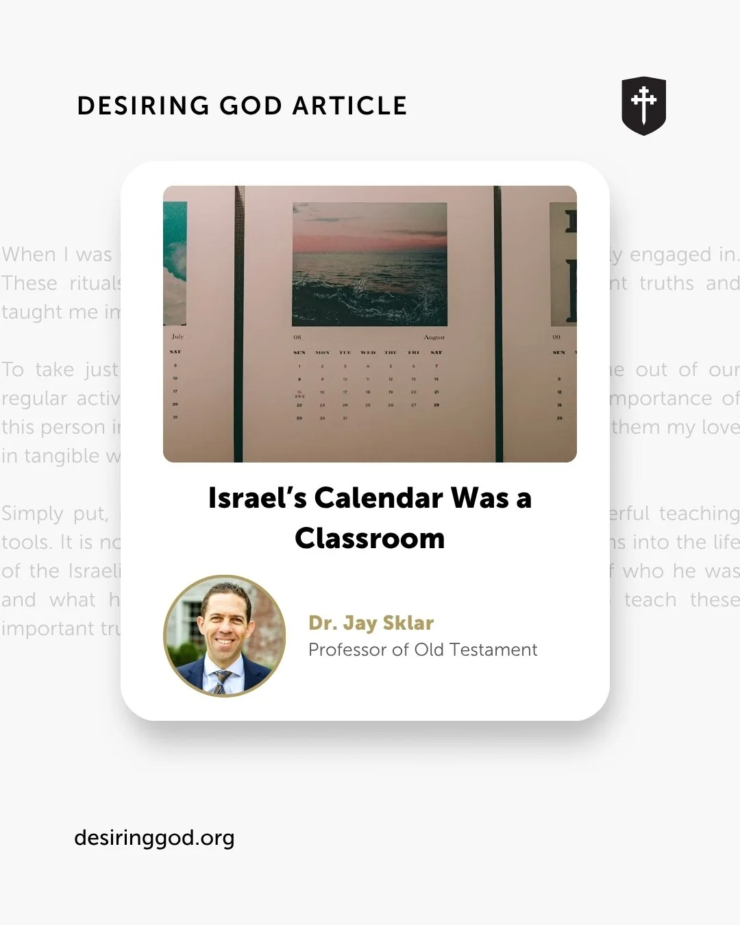 Israel's Calendar Was a Classroom
ㅤ
Annual holy times were not only regular reminders for Israel of who their Lord was and what he had done for them; they were also powerful teaching tools for passing on these wonderful truths to the next generation.