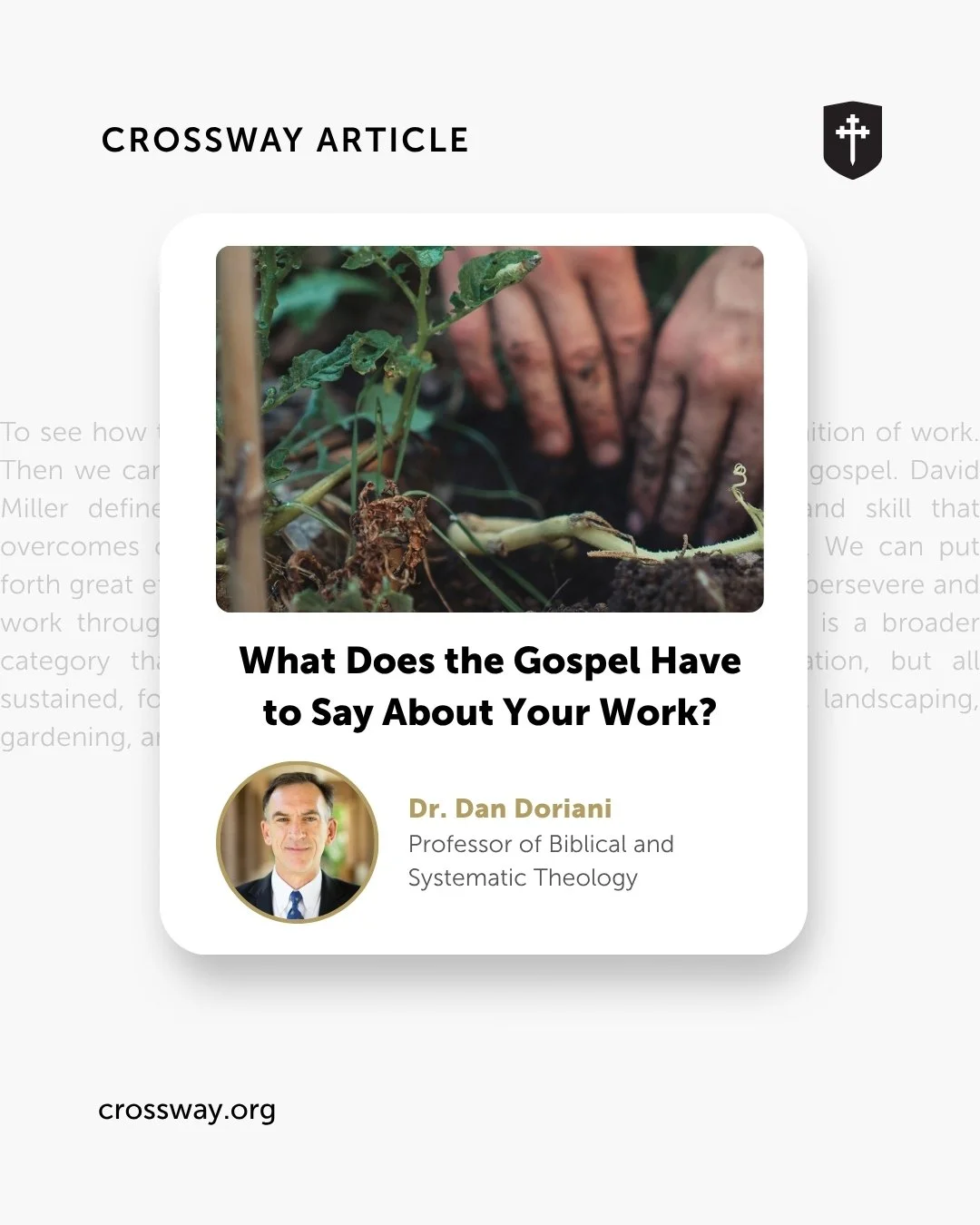 What is work? What does the biblical framework of creation, fall, and redemption have to say about our work?
ㅤ
Apropos of Labor Day, Dr. Dan Doriani explains in this article adapted from the ESV Applying the Gospel Study Bible for Men. Read more at @