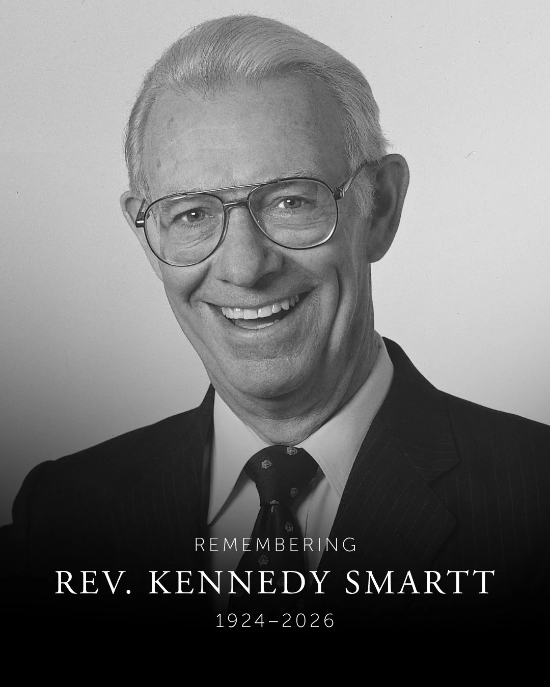 Along with the entire Presbyterian Church in America, Covenant Theological Seminary mourns the loss of pastor, evangelist, and denominational founding father Rev. Kennedy Smartt, who went home to be with the Lord on Thursday, October 15, 2026, at the