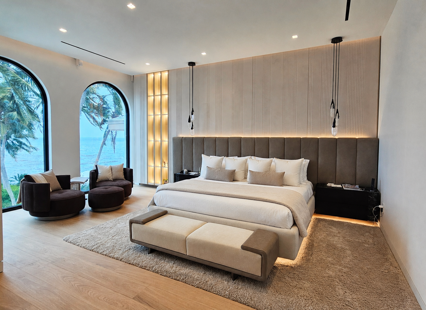 Luxury bedroom in Coral Gables, Miami, Florida with custom modern Italian furniture