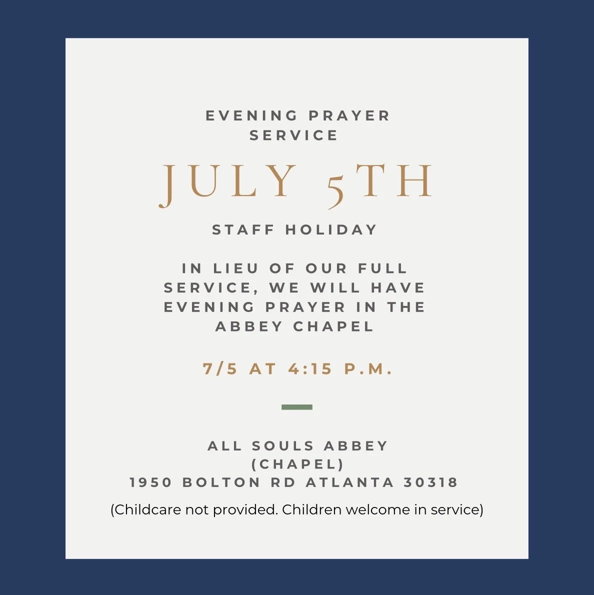 Evening Prayer Service (in lieu of regular service)