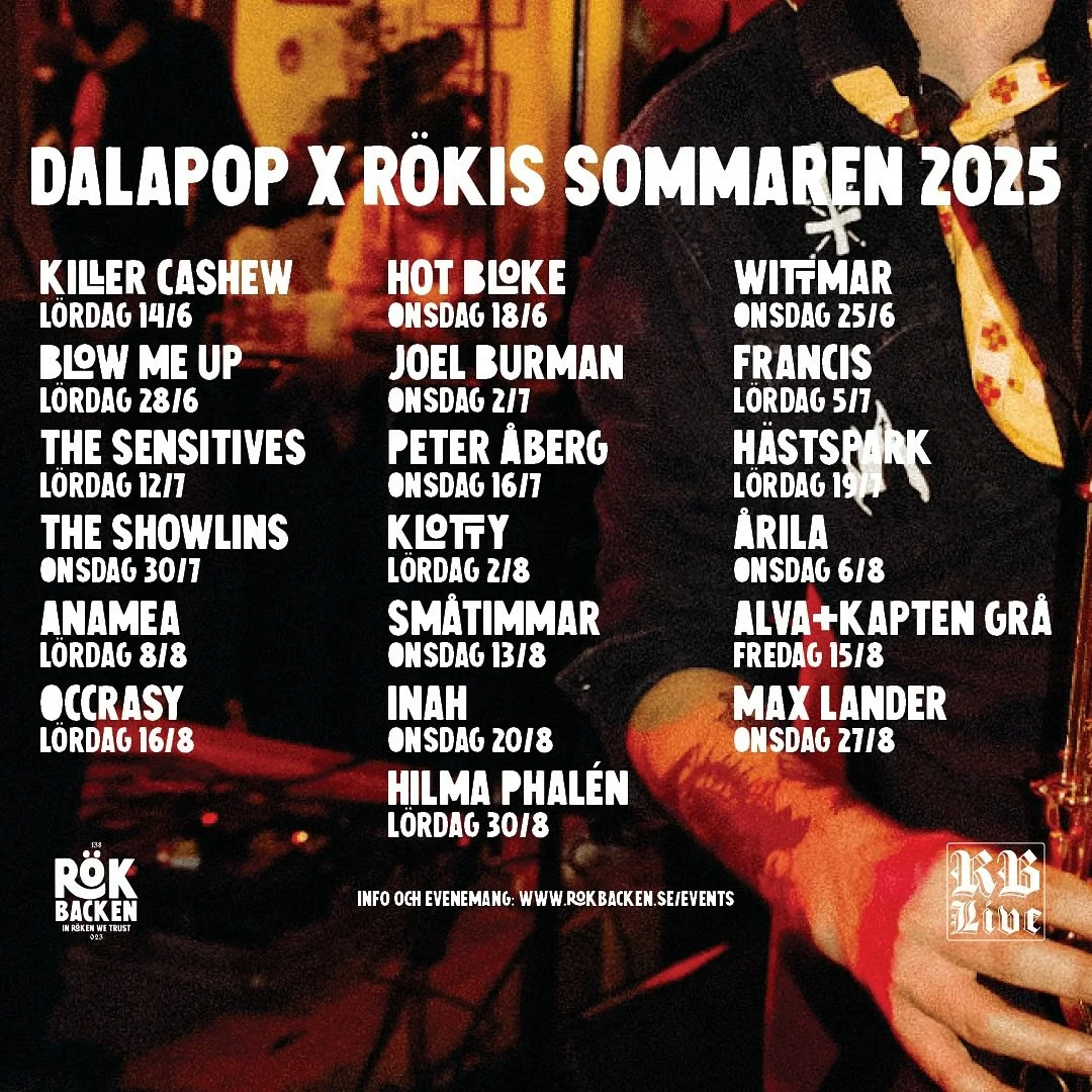 DALAPOP x R&Ouml;KIS: SOMMAREN 2025!

Som vi tjatat om i n&aring;gra &aring;r &auml;lskar ju vi livemusik. Surprise surprise. I sommar har vi och @dalapopsweden g&aring;tt all in och dragit ihop en sansl&ouml;s line-up som f&ouml;rmodligen kommer dem