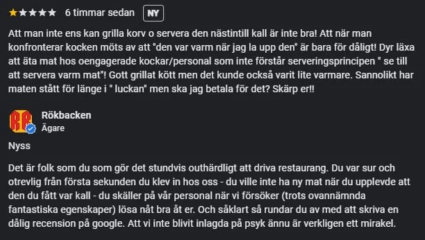 Hej h&auml;r kommer en snabb och kort rant:

Det h&auml;r med RECENSIONER OCH OTREVLIGA G&Auml;STER va! Vilka h&auml;rliga fenomen! 

Vi har ynnesten att ha helt magiska g&auml;ster hos oss. N&auml;stan j&auml;mt. Men IBLAND s&aring; dyker det upp n&
