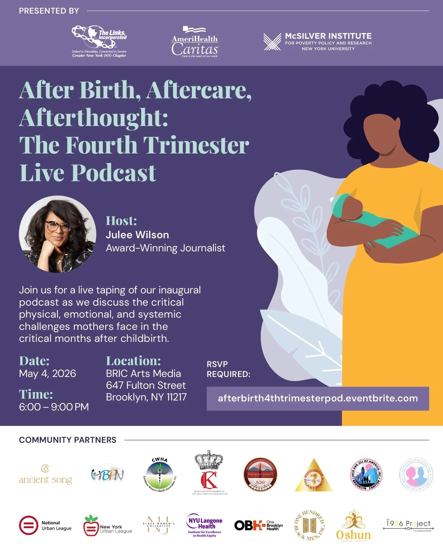 ✨&nbsp;Save the Date!&nbsp;✨
Westchester Alumnae Chapter is proud to be a community partner for After Birth, Aftercare, Afterthought: The 4th Trimester Live Video Podcast, sponsored by the @gnylinks, @amerihealthcaritas and @nyumcsilver. This video p