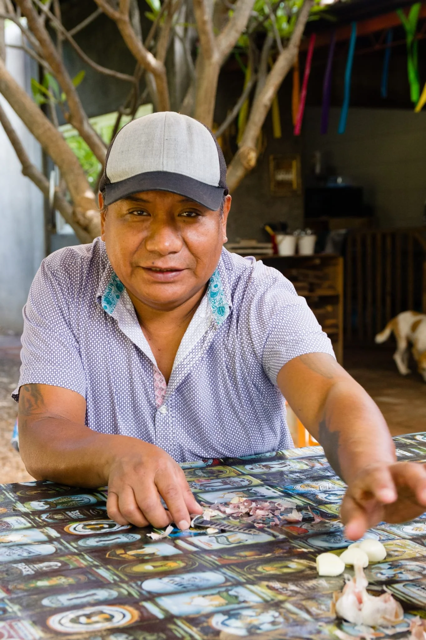 traditional cocinero peeling cocoa beens
