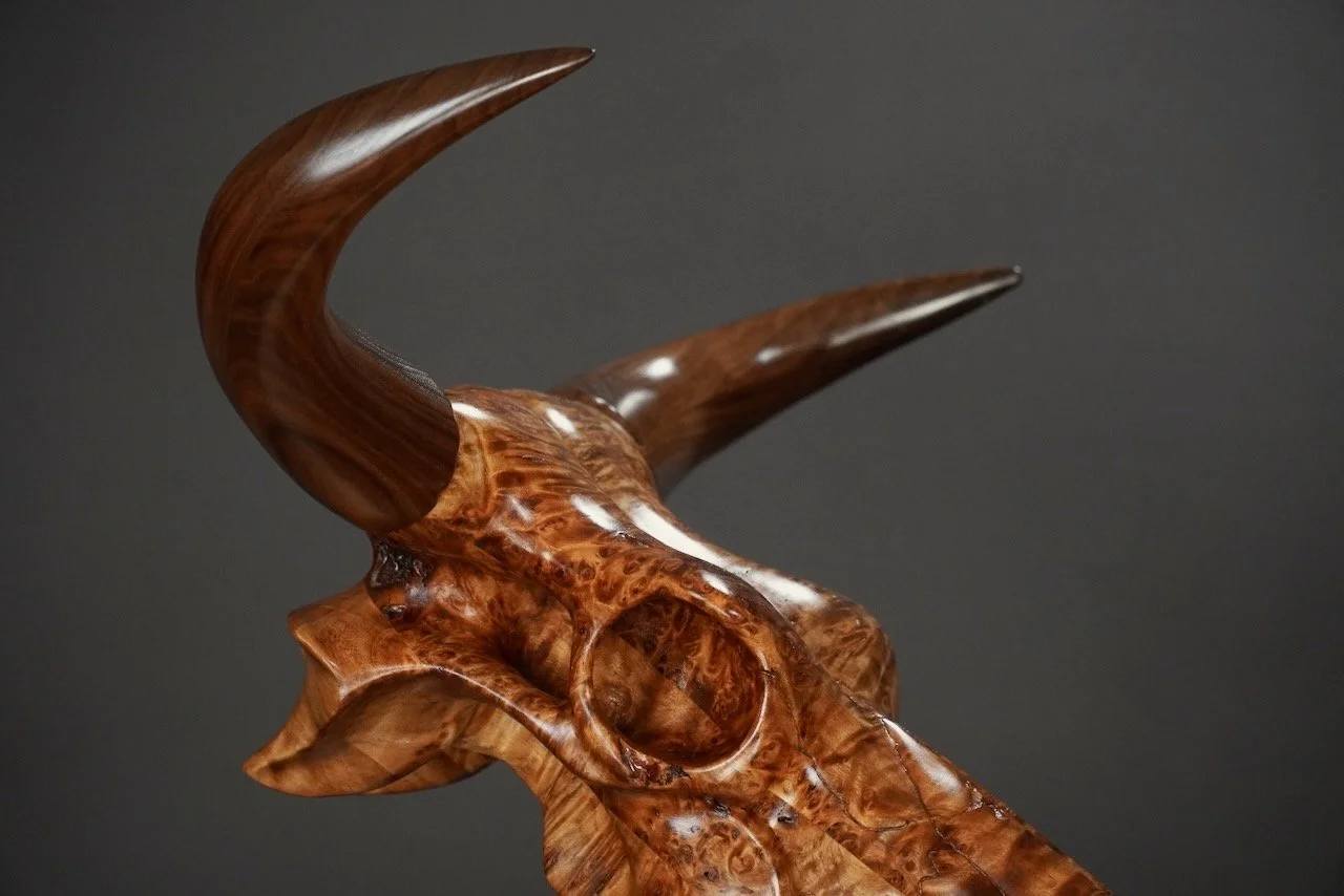 Bullseye,  Blake McFarland BM sculptures Bull Skull