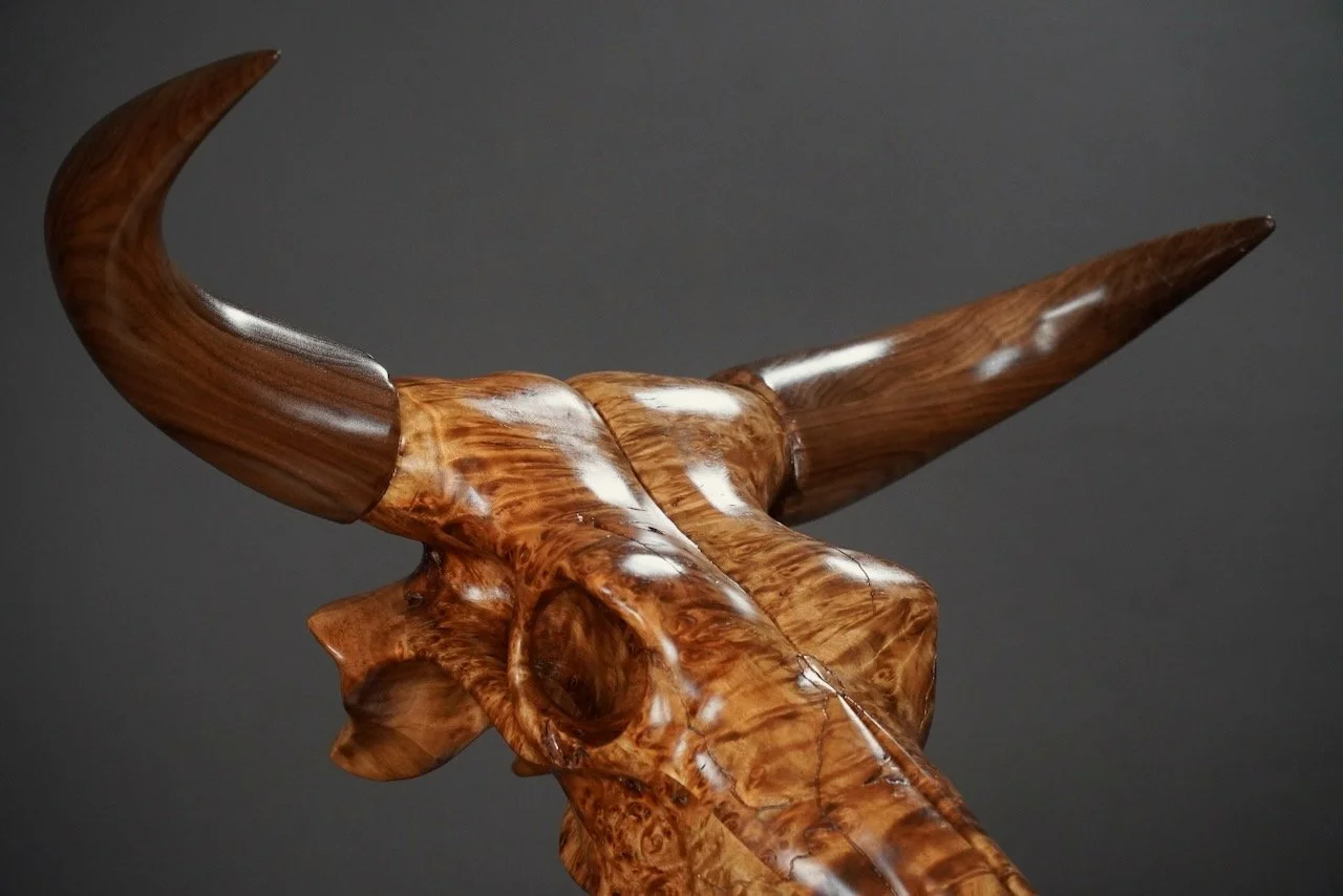Bullseye,  Blake McFarland BM sculptures Bull Skull