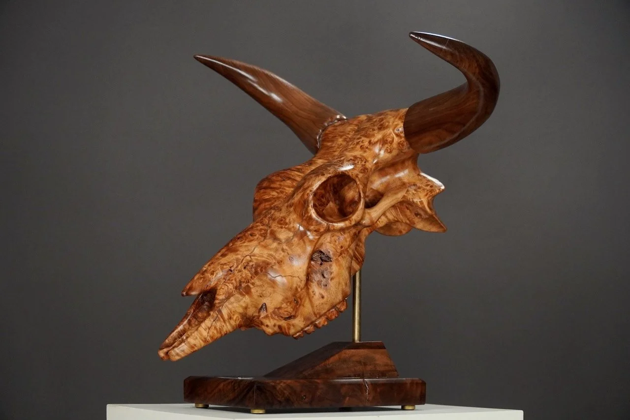 Bullseye,  Blake McFarland BM sculptures Bull Skull