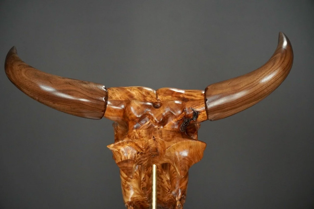 Bullseye,  Blake McFarland BM sculptures Bull Skull