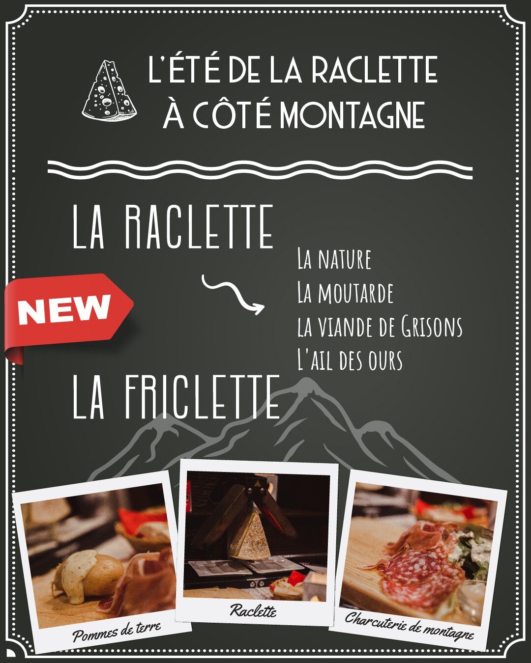 Cette ann&eacute;e en plus des grillades, salades et p&acirc;tes on vous  propose &quot;L'&eacute;t&eacute; de la Raclette&quot; chez C&ocirc;t&eacute; Montagne 🧀☀🌴

D&eacute;couvrez notre friclette et surtout la raclette nature, moutarde, viande d