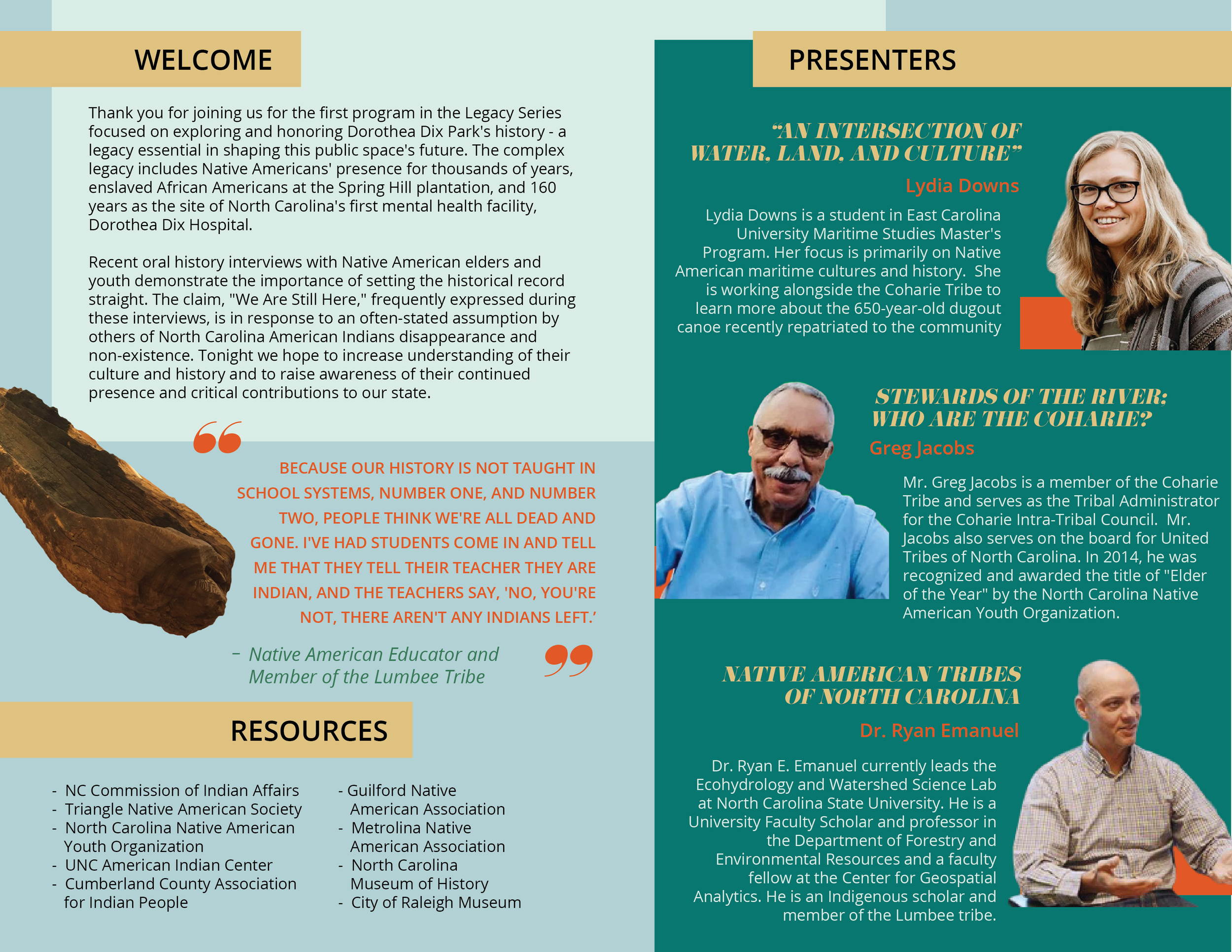 Inside pages of pamphlet for use at the event