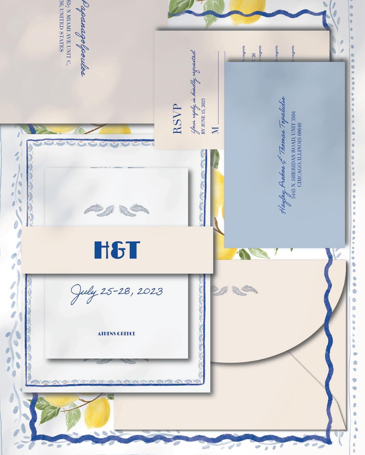 So much love went into designing this wedding invitation for H&amp;T&rsquo;s magical day - infused with Greek-inspired colors and vibes! 

Wedding Planning &amp; Styling: @meligreece 

#amstationery #weddingInvitation #weddingillustration #watercolou