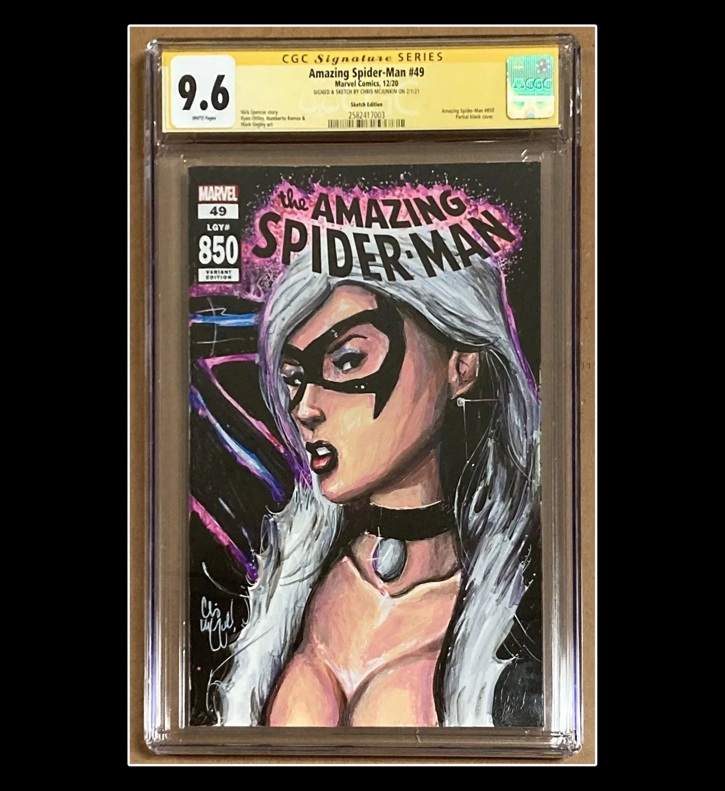 AMAZING SPIDER-MAN  #49/850 BLACK CAT 
PAINTED CGC GRADED SKETCH COVER