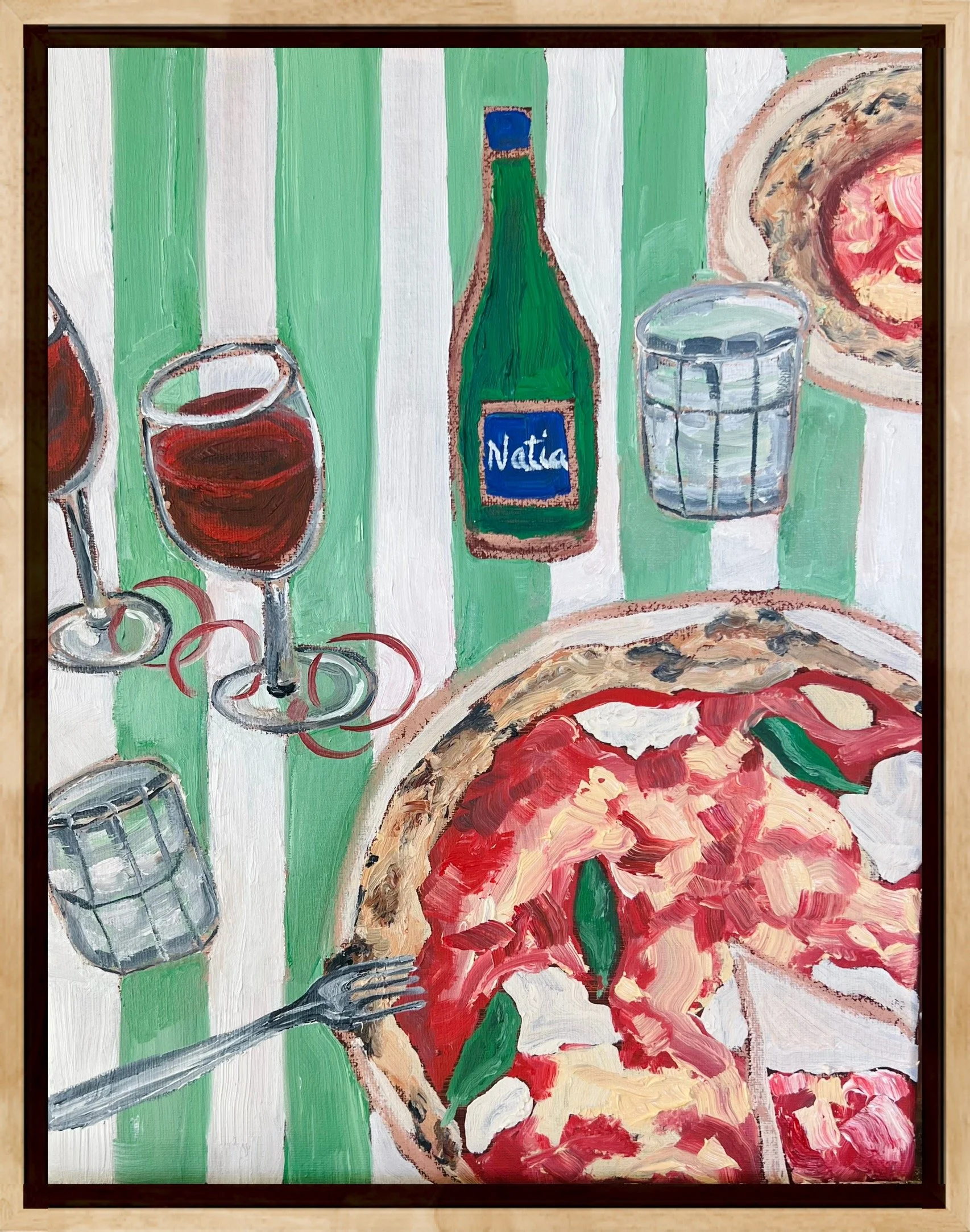 Margherita Pizza in Napoli ,2024, 11" w x 14" L, oil and pastel on canvas
