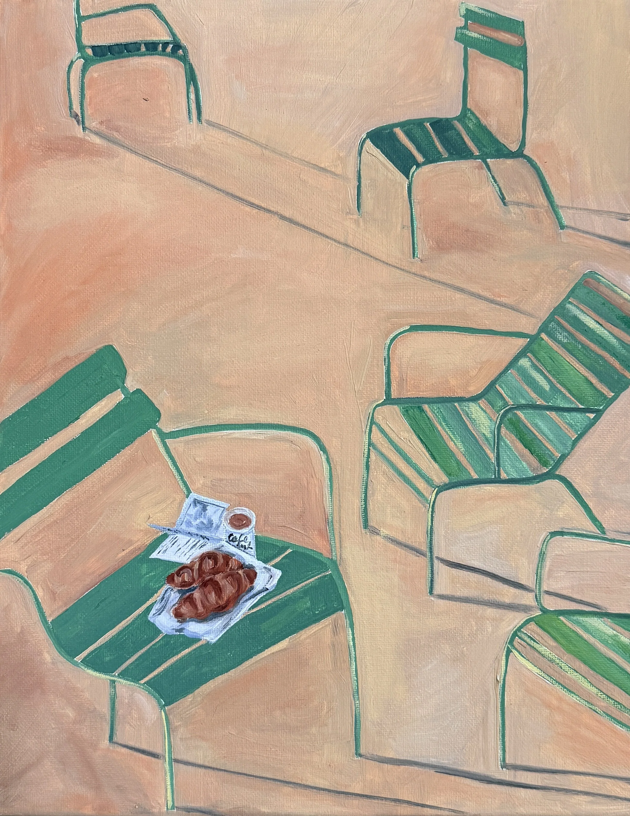 Croissants at Luxembourg Gardens ,2025, 11" w x 14" L, oil canvas