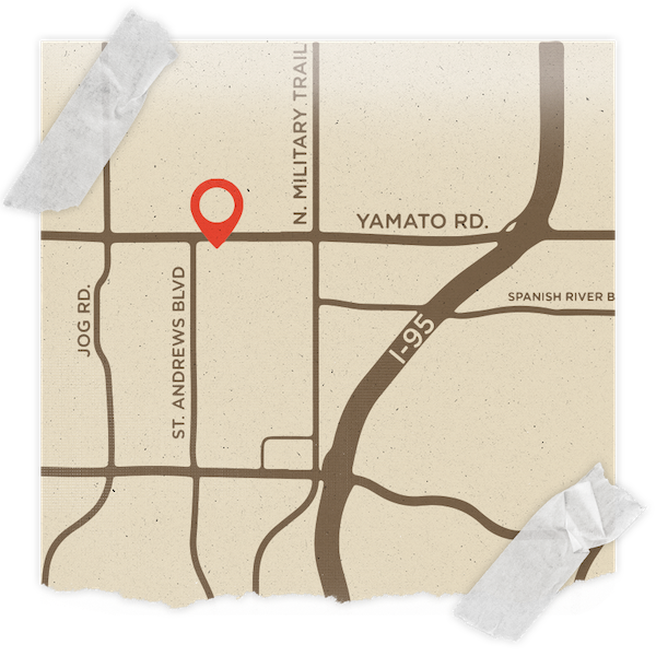 A map to Spanish River Church at 2400 Yamato Road, Boca Raton, Florida