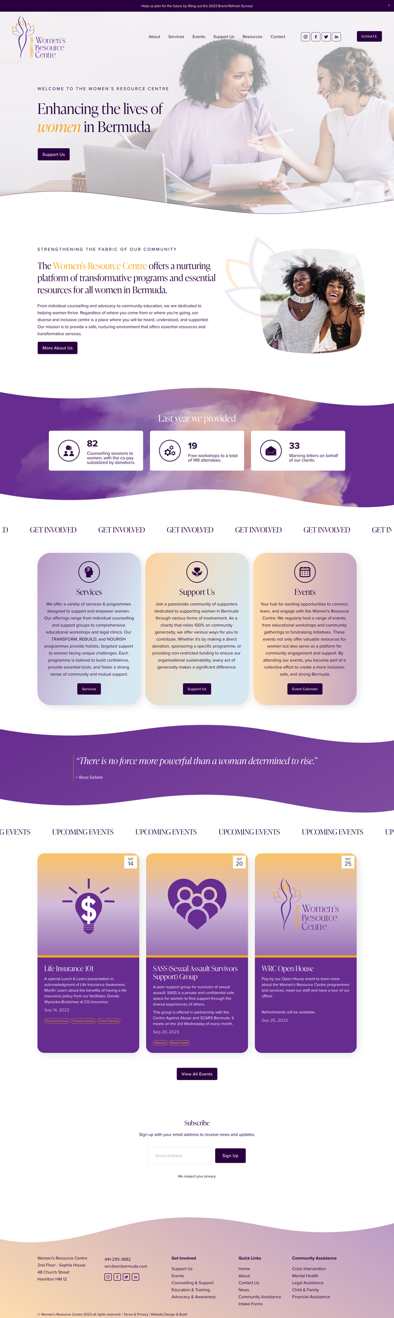 Non-Profit custom Squarespace website home page screenshot
