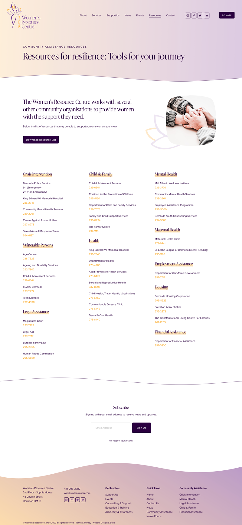 Non-Profit custom Squarespace website resources page screenshot