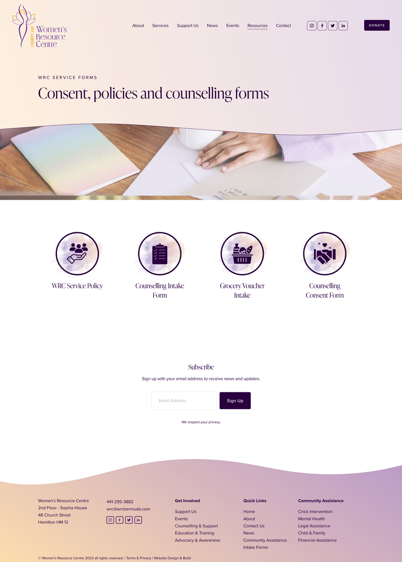 Non-Profit custom Squarespace website forms page screenshot