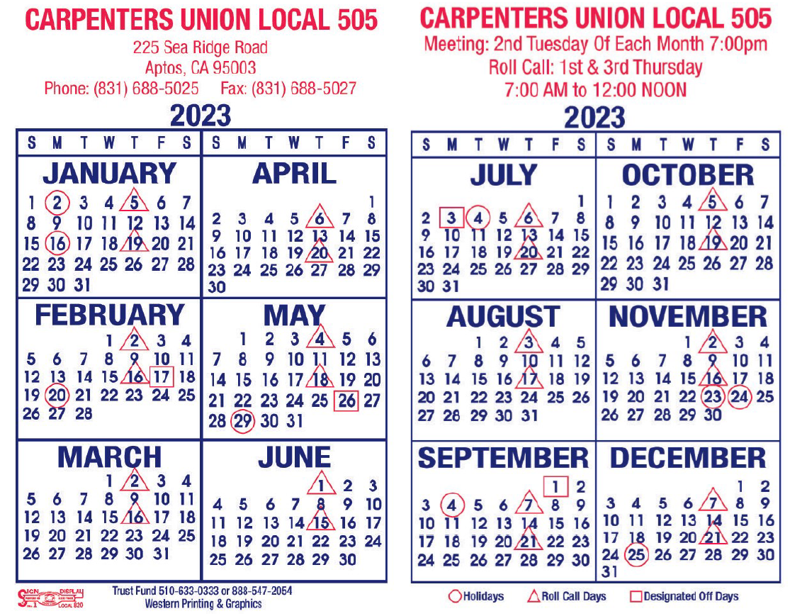 Carpenters 2023 Calendar — Carpenters Local 505