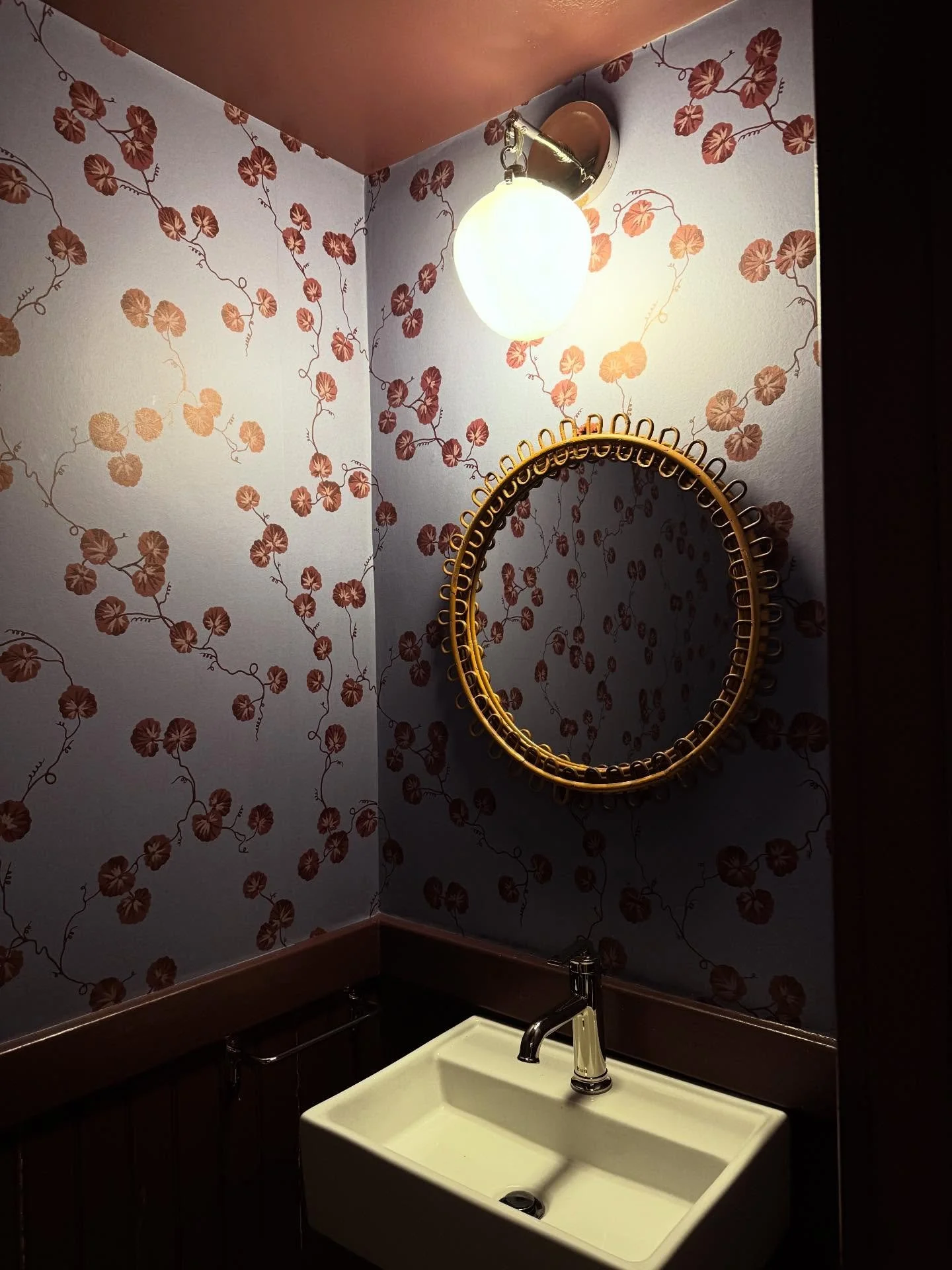 Couldn&rsquo;t hold back posting after the vintage Franco Albini mirror safely arrived from Italy&mdash; details and sourcing that are worth the effort. 

This is a tiny windowless powder room (16 square feet?) that now packs a punch. Note that the b