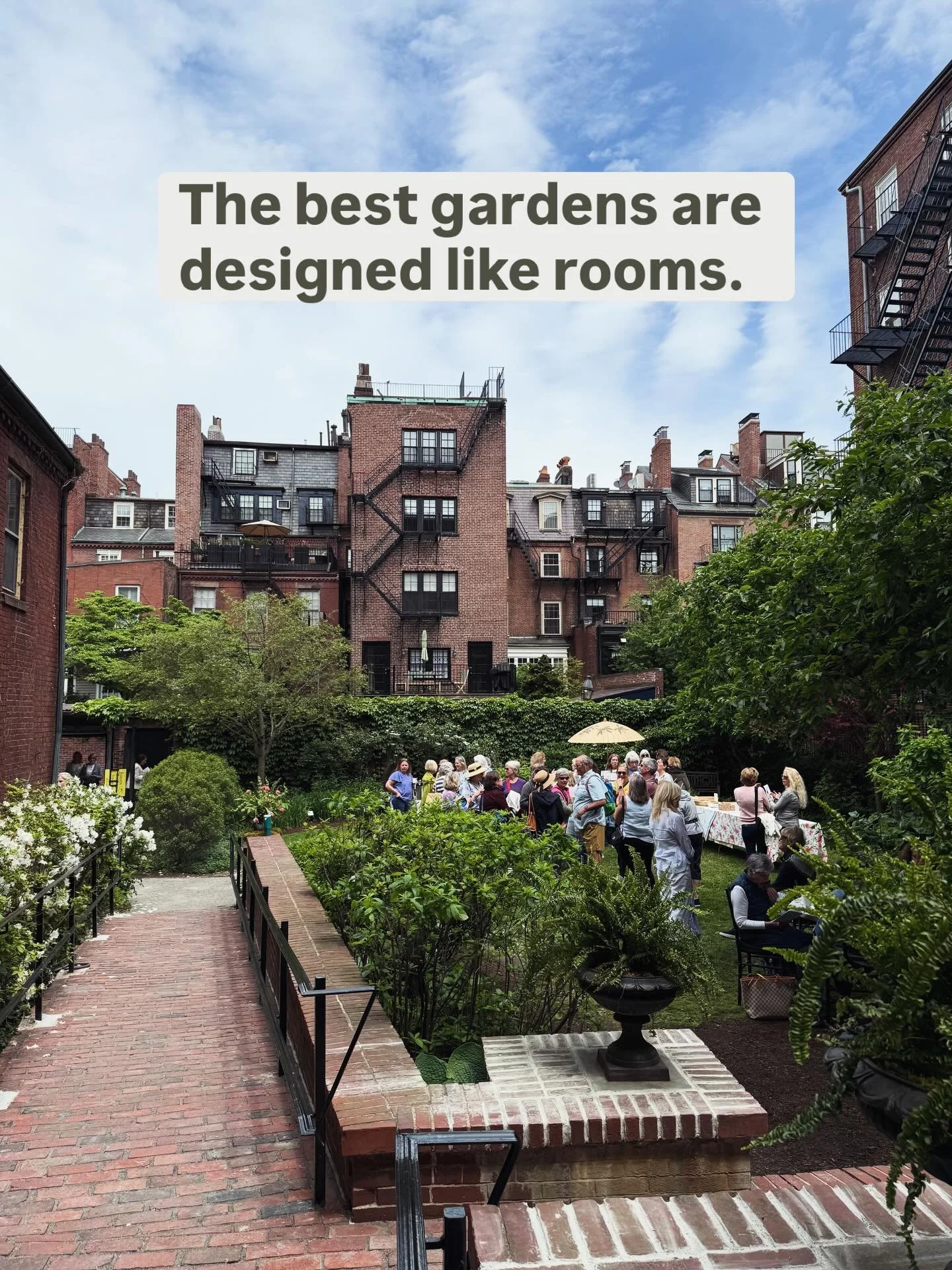 So much beauty yesterday at the Hidden Gardens Tour of Beacon Hill. Why do we love these spaces so much? Because we stroll on narrow walkways made of perfectly imperfect cobble and brick, through an old wood gate, and are greeted with splendor by the