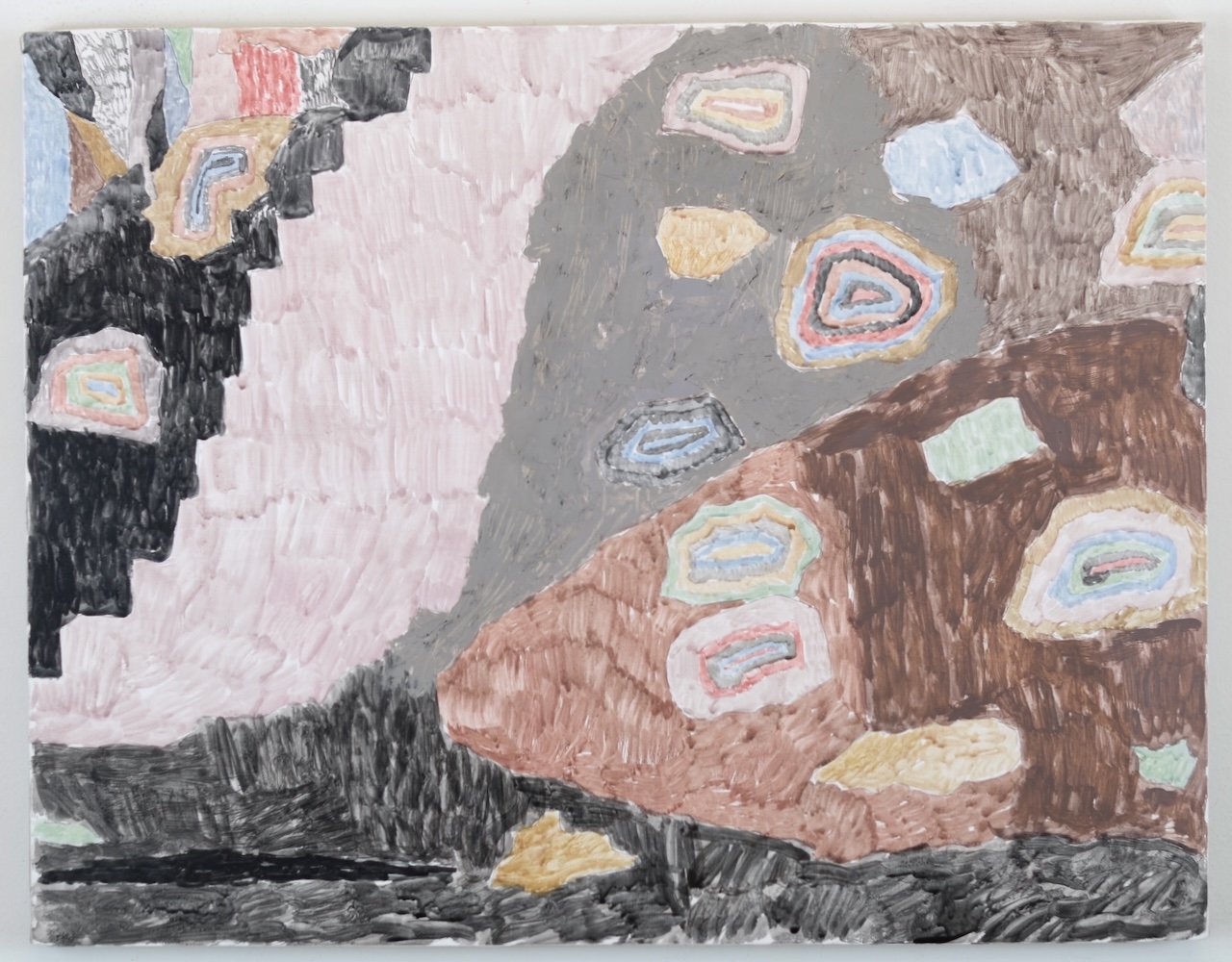 Landscaping, 2025. egg tempera and oil on linen-covered panel, 14" x 18"