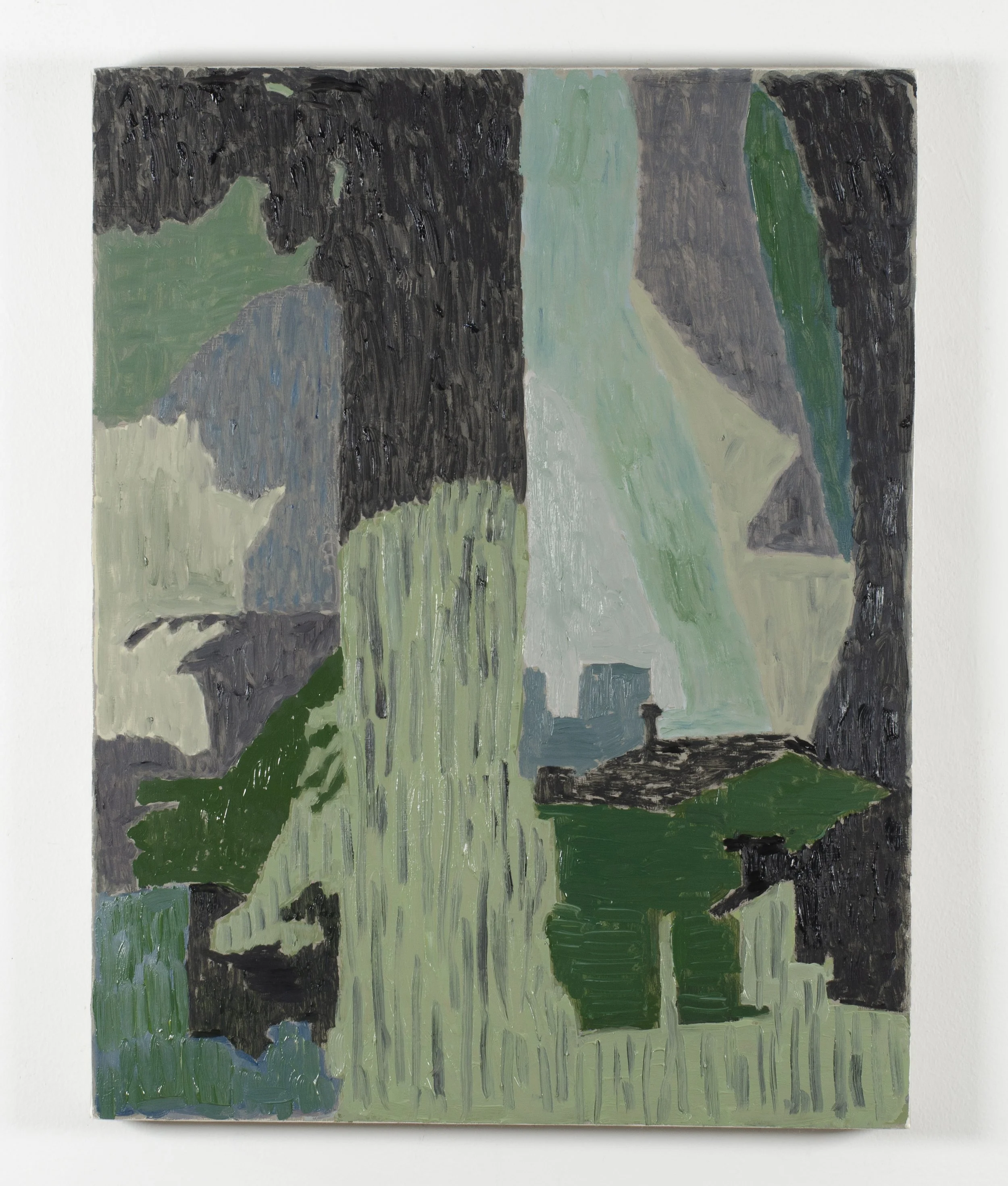 Sauna, 2025. Oil on linen-covered panel, 18" x 14"