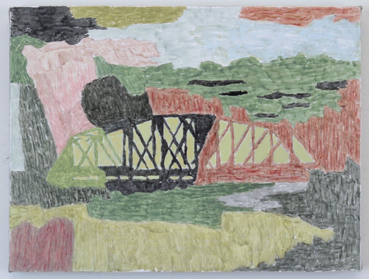 Waterford Bridge, 2025. Egg tempera and oil on linen-covered panel, 9" x 12"