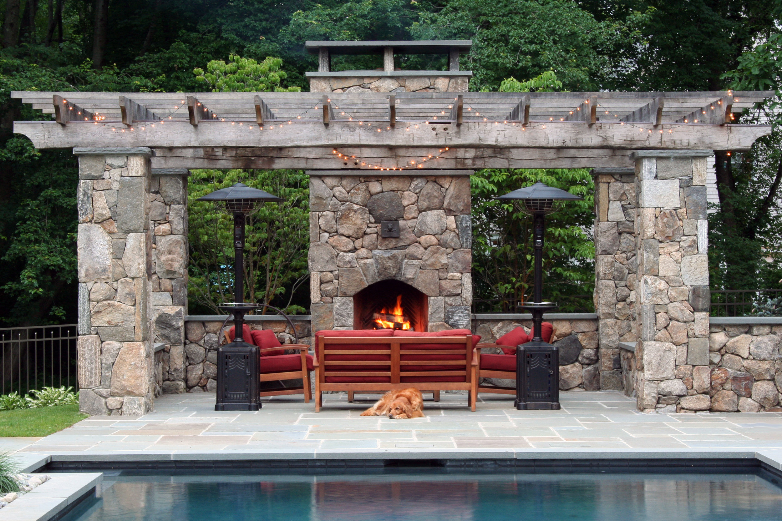 Titus Built - Stone Pergola with Outdoor Fireplace