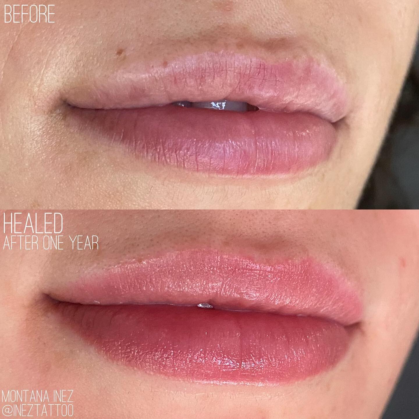 HEALED lip blush, after 1 year since our last session!

My client was feeling ready for a little more of a bolder colour after seeing just how natural the results can be!
This is a common phenomenon and taking baby steps in building up to your desire