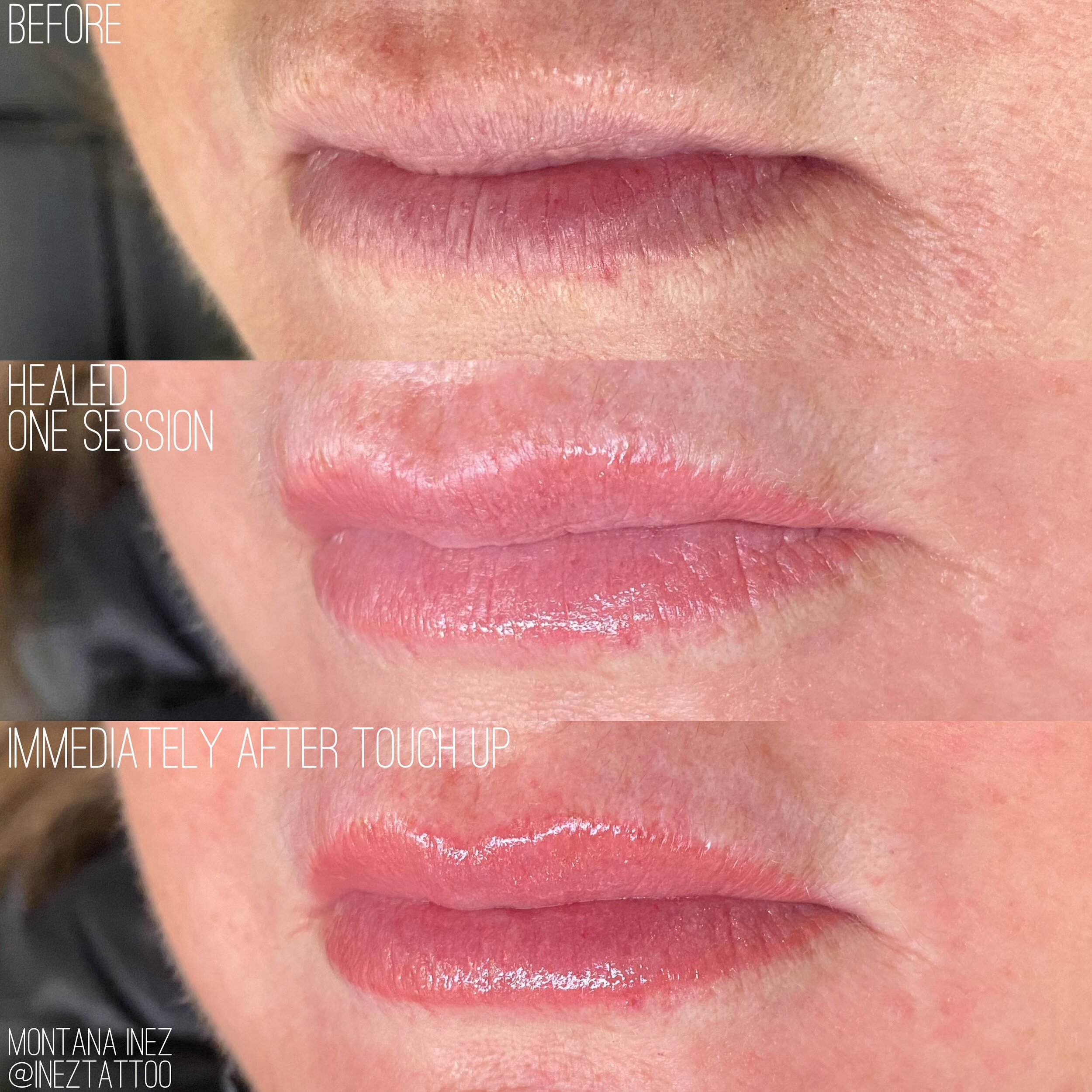 A Lip Blush journey 🕊️ 
Before ~ HEALED results after our first session ~ immediately after second session!

My sweet client and I were thrilled with the results after round 1 and just wanted more of the same natural colour, so we boosted the intens